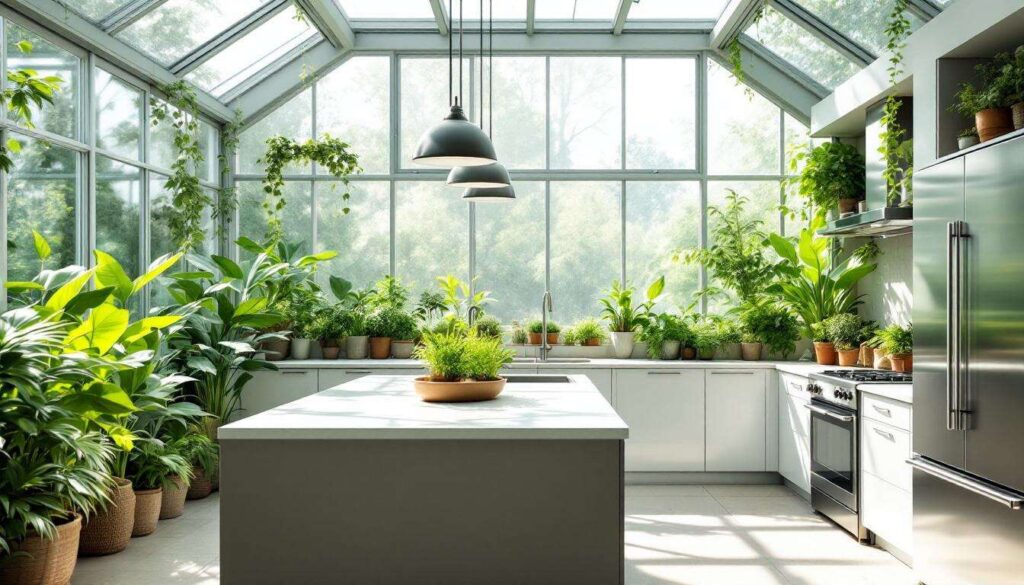 De ideeën van architecten om een keuken in een serre in te richten